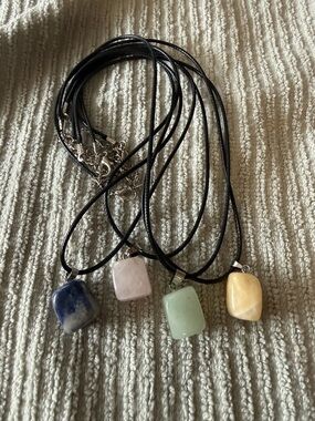 Polished Stone Pendant Necklace Multi Colors, set of 4